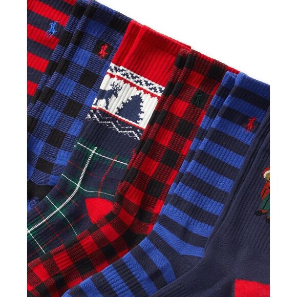 Polo Ralph Lauren Mens 6-Pack Arctic Holiday Bear Performance Crew Socks - NWT - Picture 3 of 3